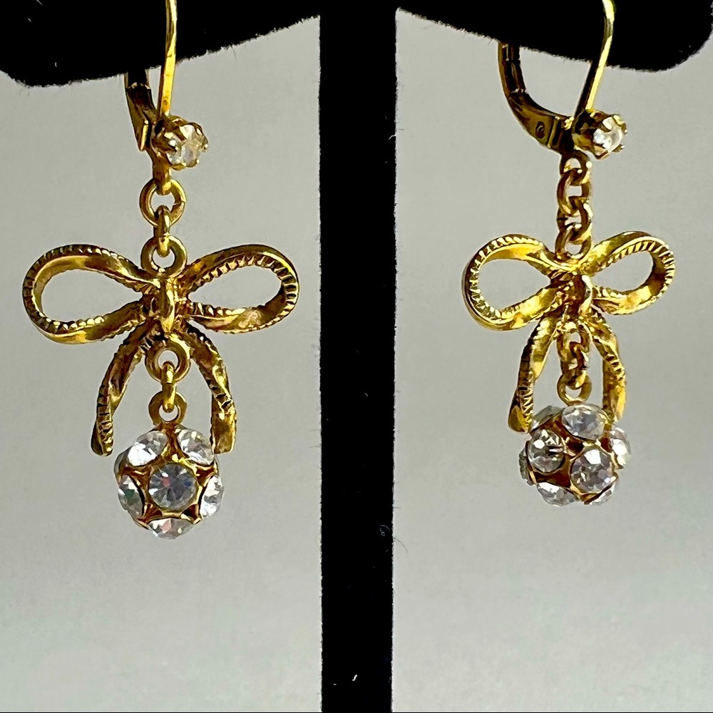 Betsey Johnson Drop Bow and Crystal Earrings